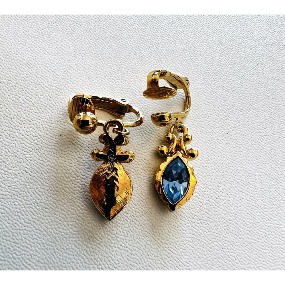 Vintage‎ 10K Yellow Gold Plated Antique Cut CRYSTAL DANGLE DROP EARRINGS - Picture 2 of 2